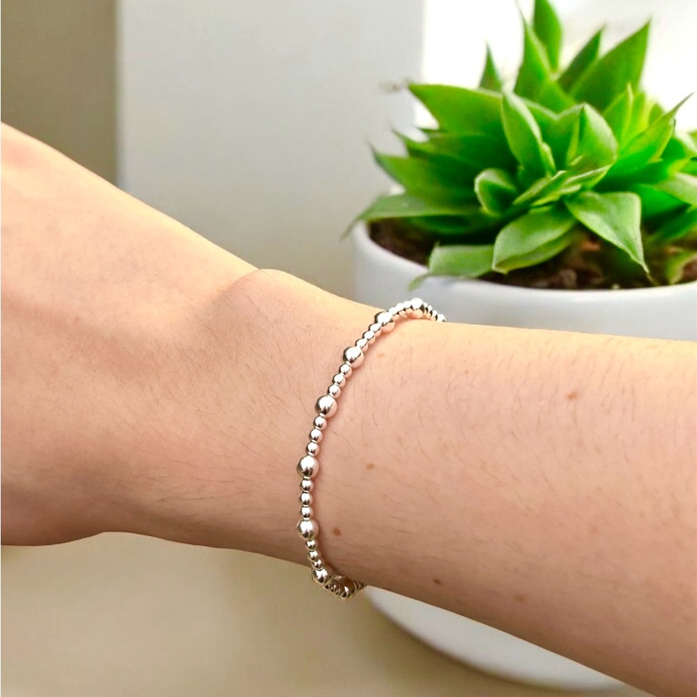 Bracelet Sterling silver beads stretch, small wrist stretchy waterproof bead